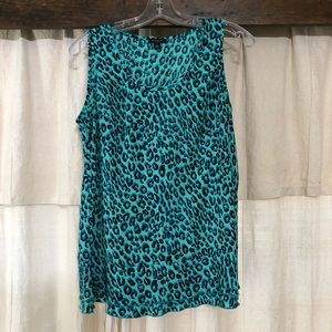 Ann Taylor Sleeveless Teal Leopard Shell, Small